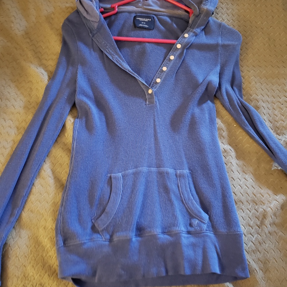 Long sleeve waffle hooded shirt